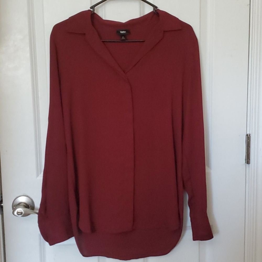 Long Sleeve Tunic Length Button-Up Blouse